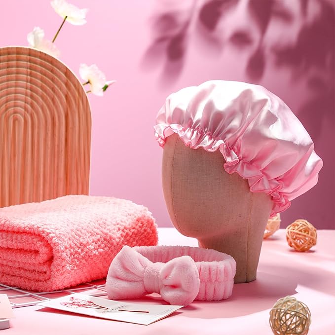 Sawysine 12 Pcs Gift Basket for Women Hair Care Spa Accessories Set Preppy Women's Birthday Mother's Day Gift Stuff(Pink)