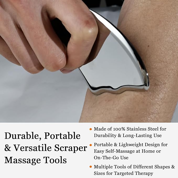 JWCASA Muscle Scraper Scar Tissue Massage Tools Foot, Neck, Knee, Leg Back Massager IASTM Tool for Physical Therapy & Plantar Fasciitis with 3 Pieces Set 18