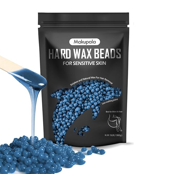 Hard Wax Beads for Sensitive Skin, 3lb Unscented Waxing Beads at Home for Brazilian Waxing Women Men, Professional Wax Beans Hair Removal for Body, Yoga, Bikini, Legs, Facial, Easy Use, Blue