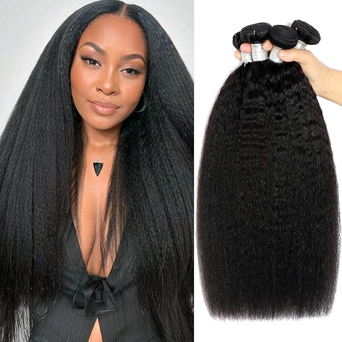 22 24 26 28 Kinky Straight Human Hair Bundles Yaki Straight Bundles Human Hair 4 Bundles For Black Women Raw Bundles Human Hair Straight Bundles Human Hair Natural Black Brazilian Virgin Human Hair
