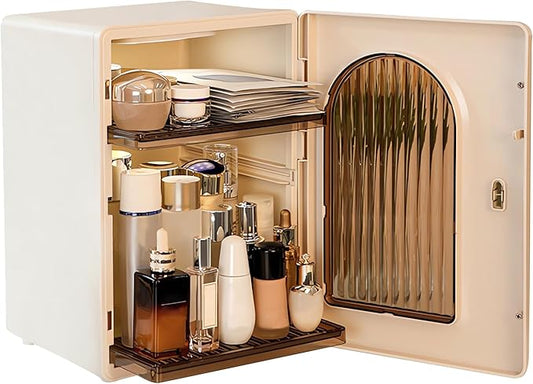 DASITON Large Capacity Makeup Organizer for Countertop, 3 Adjustable Layers Skincare Organizer, Dustproof & Waterproof Makeup Storage, Cosmetic Display Case for Vanity, Bathroom, Bedroom (Cream)