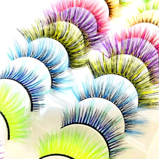 Sunniess Ombre Colored Lashes Cateye Eyelashes Fluffy Wispy Fake Lashes for Halloweens Cosplay Party Stage Make up Faux Mink False Eyelashes