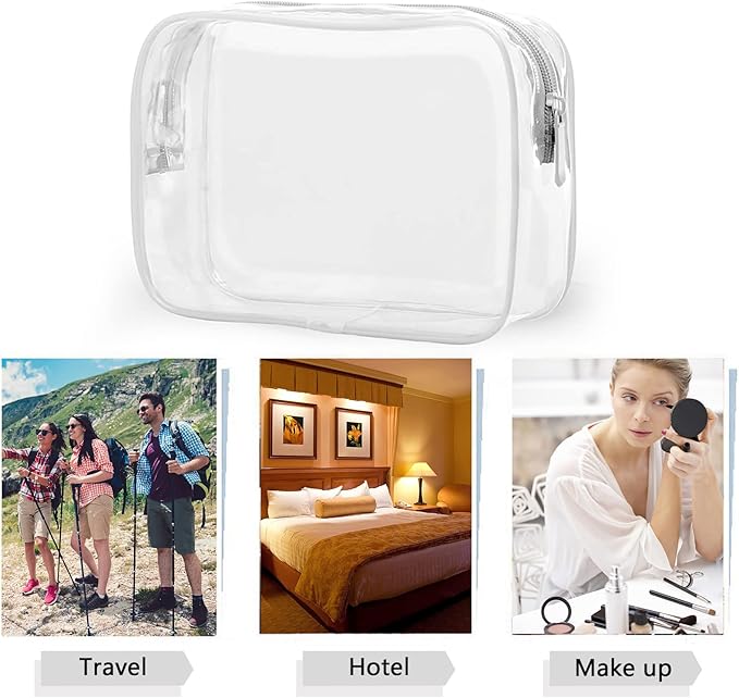 20 Packs Clear Cosmetics Bags for Women Men Waterproof Toiletry Bags PVC Makeup Bags Organizer Case with Zipper for Travel Bathroom (Black&White)