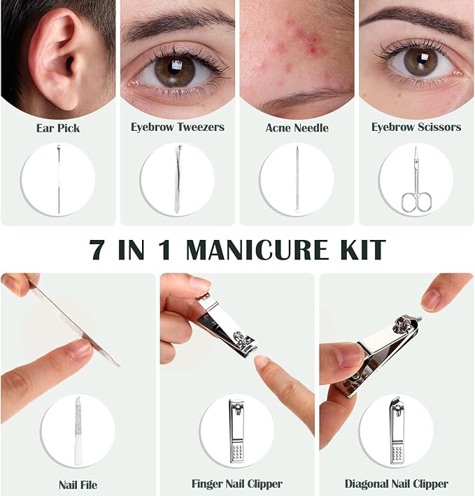 WILLBOND 12 Sets Manicure Set Nail Clippers Pedicure Kit 7 in 1 Stainless Steel Professional Pedicure Set Grooming Kits Nail Care Tools with Travel Case Multi Color(Bright Colors)