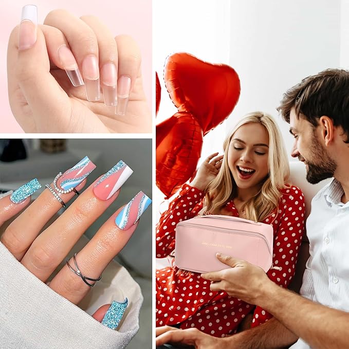 Gel Nail Kit for Beginner, Gel Nail Tips and Glue Gel Kit with 6 in 1 Nail Glue, Nail Prep Dehydrator, Top Coat and 480PCS Coffin Nails Tips Fake Nails Kit Easy Nail Extension Set