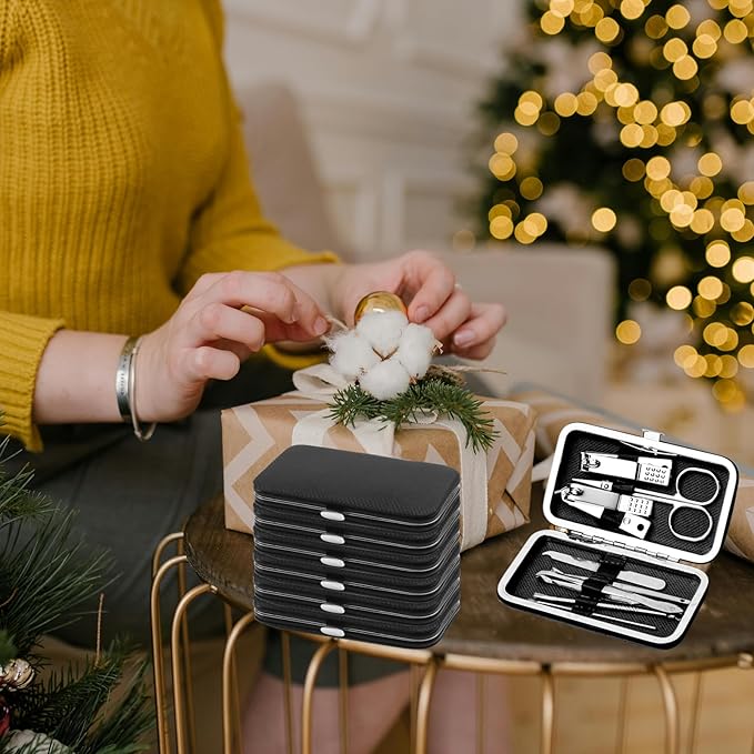 Manicure Set Bulk, Nail Clippers Kit Stainless Steel Fingernail Clippers Set, Sturdy Nail Tip Cutter Trimmers Professional Grooming Toenail Clippers Personal Pedicure Kits 8 in 1 (Black 12 Pack)
