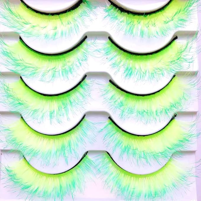 Sunniess Ombre Colored Lashes Silk Protein Fluffy Wispy Volume Fake Lashes for Halloweens Cosplay Party Stage Russian D Curl Lashes with Color Make up Faux Mink False Eyelashes 5 Pairs
