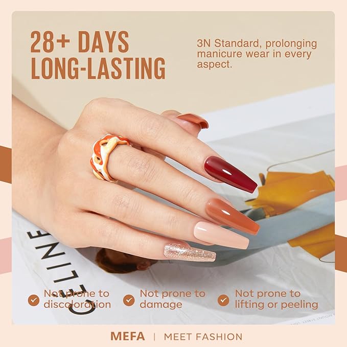 MEFA Gel Nail Polish Set, 12 Colors Champagne Gold Glitter Gel Polish Set Burgundy Red Nail Polish Soak Off Dark Red Brown Shimmer Nude Pink Gifts for Women Girl DIY Salon Home Manicure