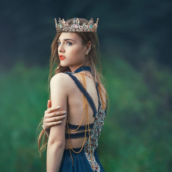 Sureio 2 Pcs Antique Royal King Crown for Men Baroque Queen Crown for 2025 Graduation Prom Party Crystal Tiara Prom Cosplay Birthday Wedding Hair Headband Accessories(Noble Style)