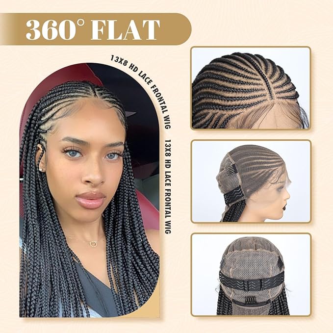 36 inch Cornrow Braided Wig for Black Women, 13x8 Box Braid Wigs for Black Women, Plucked with Baby Hair …