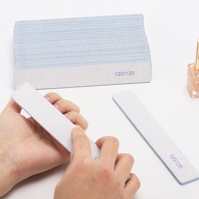 25 Pieces 120 Grit Rectangle Nail Files for Acrylic Nails and Natural Nails, Reusable Nail Buffers Double Sided Emery Boards Manicure Tools