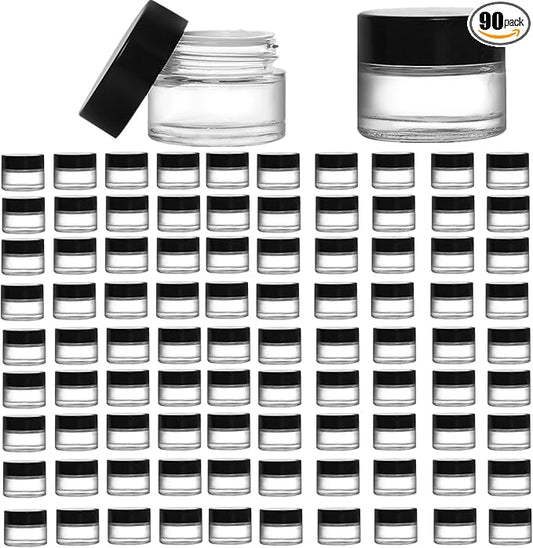 90 Pack 5ml Glass Lip Balm Containers, Small Empty Cosmetic Sample Jars with Lids, Refillable Clear Airtight Glass Jars for Skincare, Lotion, Cream, Wax, Travelling, Retail Store