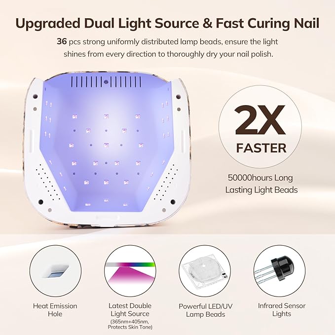 Lavinda LED Nail Lamp UV Light for Gel Nails 54W Cordless Rechargeable Nail UV Lamp Nail Light with 4 Timer, 2X Faster Professional Nail Polish Curing Lamp Nail Dryer for Salon Use-Leopard Print