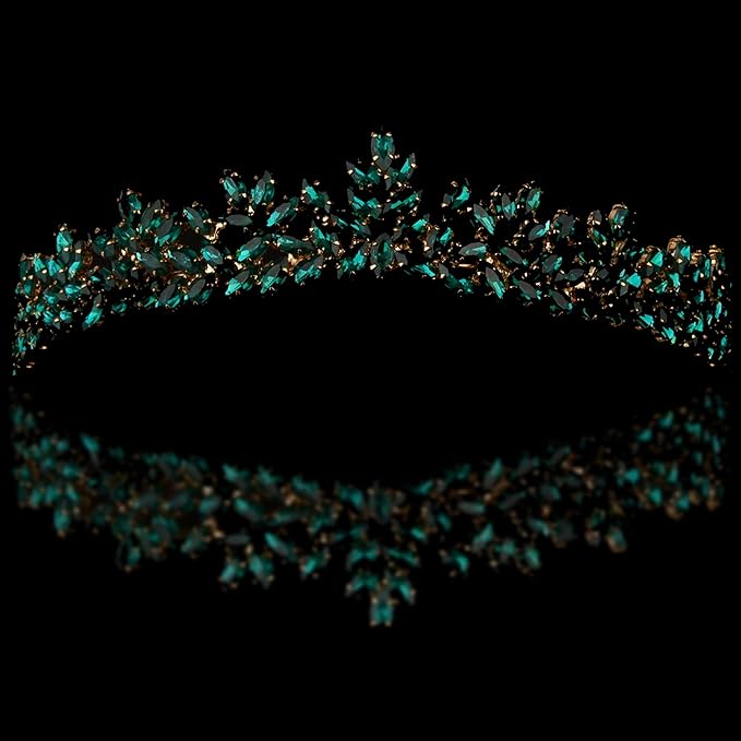Women's Tiara, Crown for Henna Wedding Party | Glitter Hair Accessories for Bridal Birthday Pageant Prom Halloween Costume Christmas, Princess Crowns | Dream Design - Green Gold