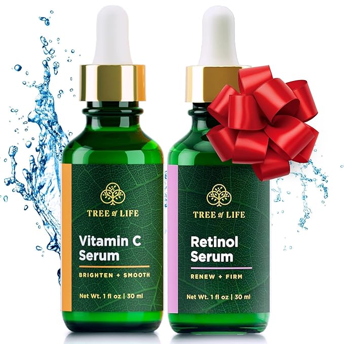 Tree of Life Beauty Facial Skin Care Set, Brightening, Firming, Hydrating, Dry Face, Dermatologist Tested - Vitamin C Serum (Brightens) + Retinol Serum (Smooths) - Skin Care Kit, 2 count of 1 Fl Oz