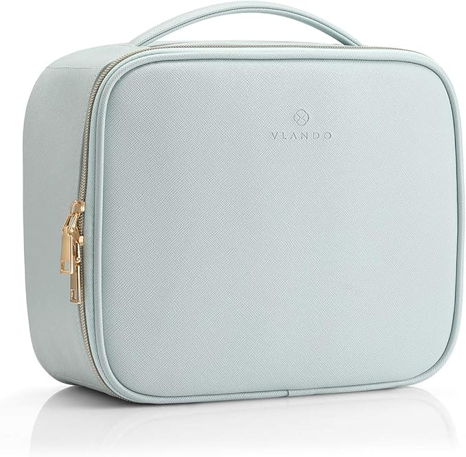 Vlando Travel Cosmetic Make-up Bag Storage Case, Multi-compartment with Dividers for Cosmetics Makeup Brushes Toiletry Jewelry Accessories, Blue