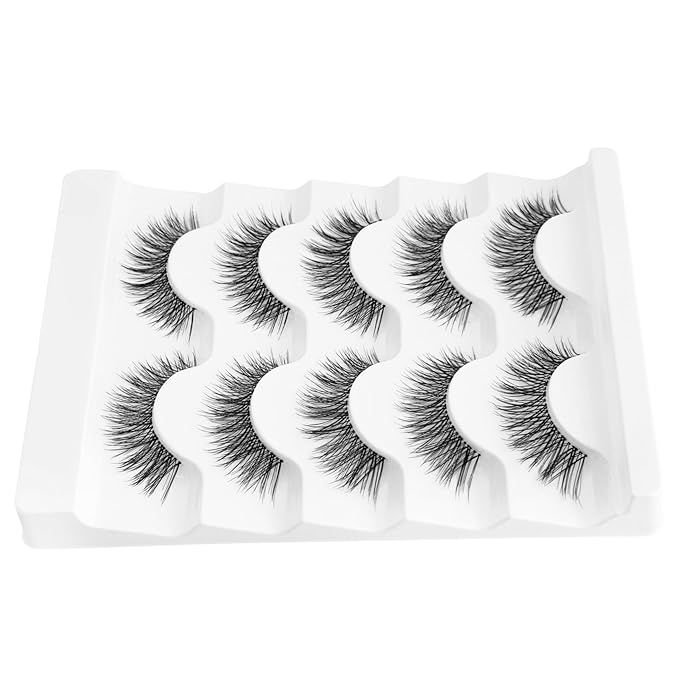 Wispy Lashes Natural Look Cat Eye Lash NINGLASH False Eyelashes Clear Band Fake Eyelash 14mm Faux Lashes Strips 5 Pairs Lash Pack