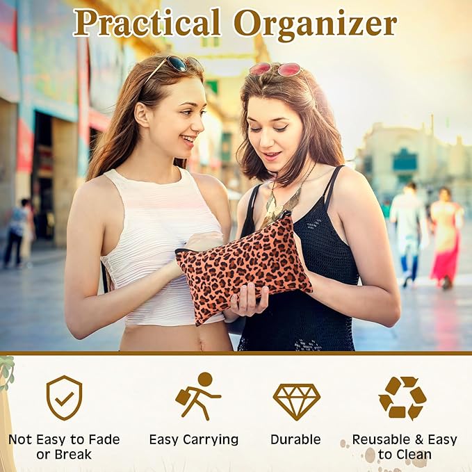 24 Pieces Makeup Bags Bulk Canvas Cosmetic Bags Purse Organizer Zipper Cosmetic Pouch Portable Travel Toiletry Pouch for Women Men Gifts, 7 x 4 Inch (Leopard Print)