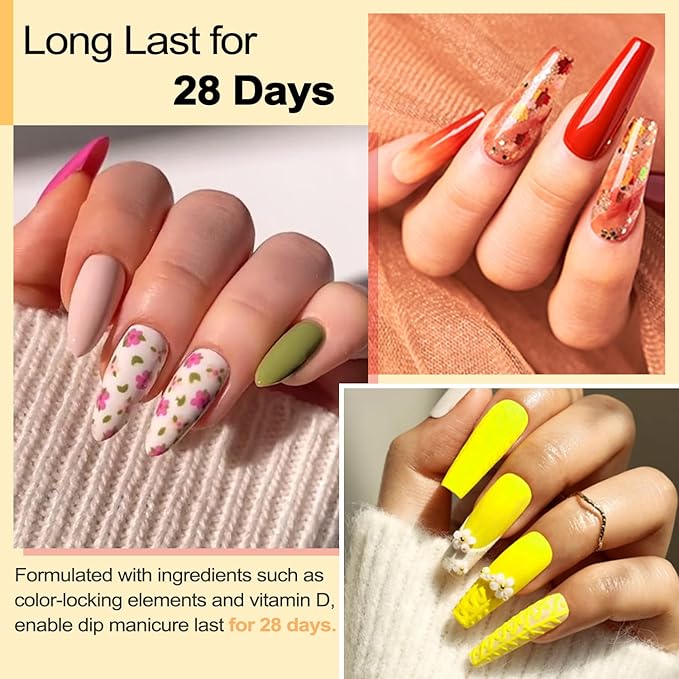 Lavender Violets 48 Pcs Dip Powder Nail Kit Starter, 36 Colors Pink Red Yellow Green Blue with Dip Powder Liquid Set and Essential Manicure Tools for Nail Art Designs B950