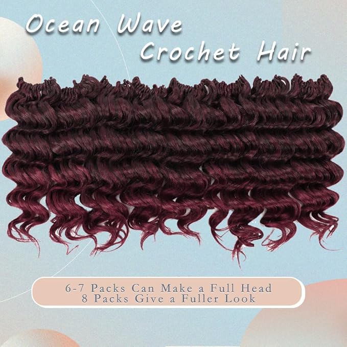 8 Packs Ocean Wave Crochet Hair Water Wave Crochet Braids for Women 12 Inch Short Curly Crochet Hair Beach Curl Deep Twist Crochet Braids Synthetic Braiding Hair Extensions (12 Inch, T1B/Bug#)