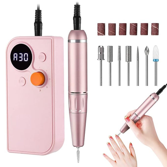 Professional Portable Nail Drill, 30000RPM Rechargeable Electric Nail File Machine Cordless E File Machine Set for Acrylic Nails for Remove Gel Polish Nail for Home & Salon Use,Pink