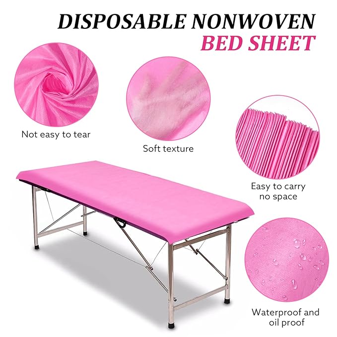 100 Pcs 31.5" x 71" Disposable Bed Sheets Waterproof Massage Table Sheets Non Woven Fabric SPA Bed Cover (Pink)