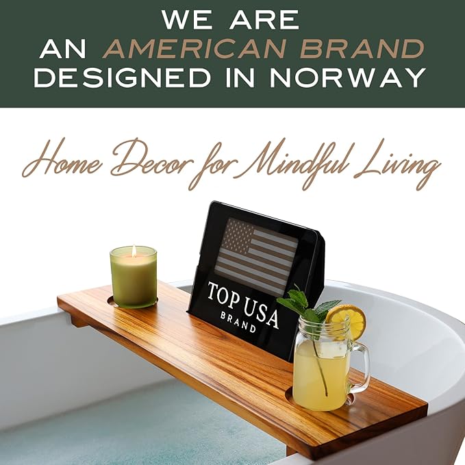 Superior Teak Bathtub Tray for Standard Tubs - Towel & Gift Box Bundle - Sustainable Minimalist Wood Bath Tray for Tub - Anti-Slip Bath Table Tray Bath Caddy 29 in.