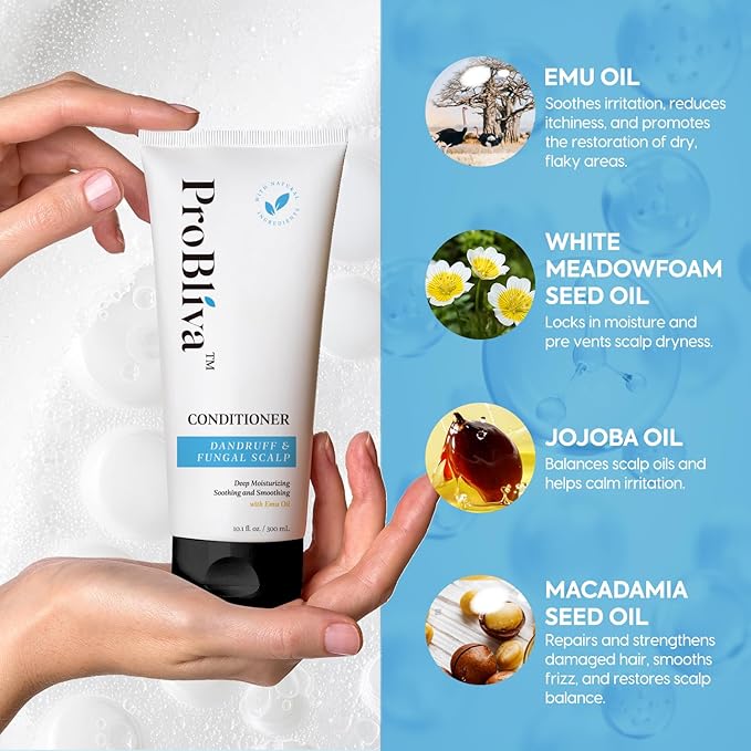 Dandruff Hair & Dry Scalp Conditioner: Deep Moisturizing & Soothing Relief with Natural Ingredients - Calms Itch Fungus Flakes, 10 fl. oz.