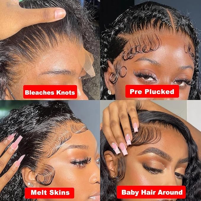 13x4 Deep Wave Lace Front Wigs Human Hair 180 Density HD Full Lace Frontal Wigs Pre Plucked Bleached Knots Curly Human Hair Wig with Baby Hair 20 Inch Wigs for Black Women