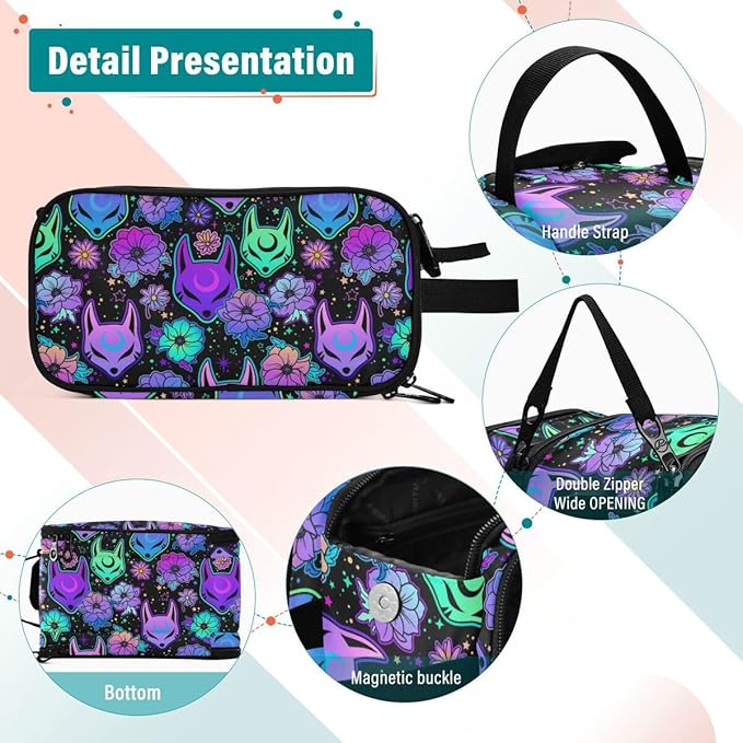 MNSRUU Magic Fox Camellia Purple Makeup Bag - Large Capacity Cosmetic Organizer, Portable Toiletry Bag for Travel Size