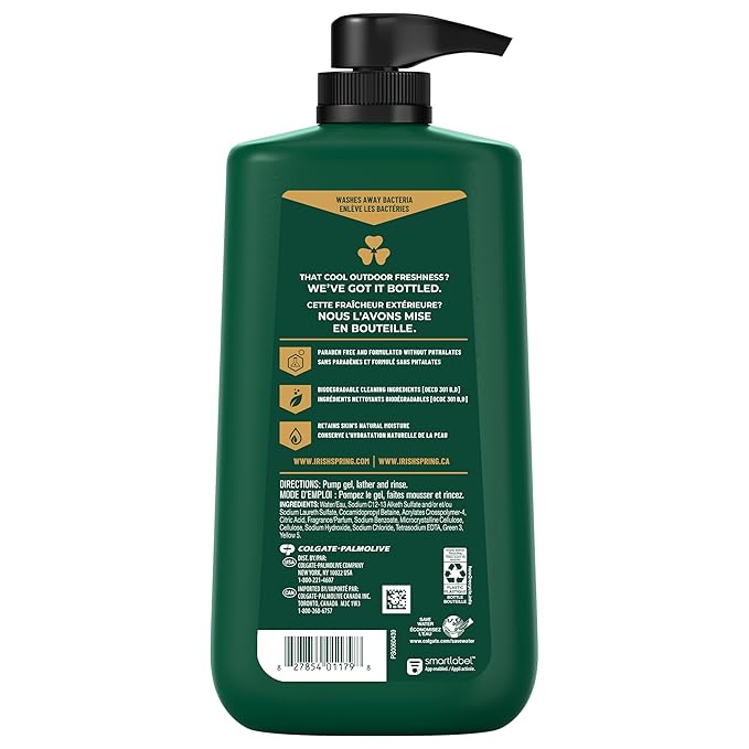 Irish Spring Active Scrub Exfoliating Body Wash for Men, 24-Hour Fresh, Face and Body Wash, Men’s Body Wash, Biodegradable Ingredients, Paraben Free, Cool Fresh Scent, 30 fl oz Pump Bottle