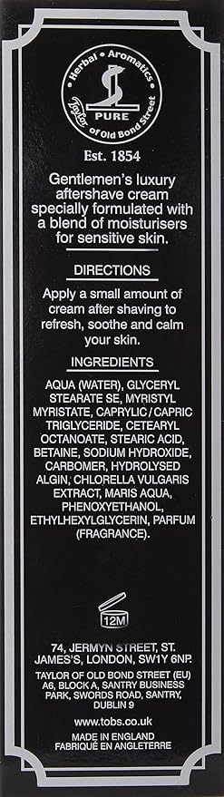 Taylor of Old Bond Street Jermyn Street Luxury Aftershave Cream for Sensitive Skin 75ml, 2.5 Ounce after shave lotion (06020-1)
