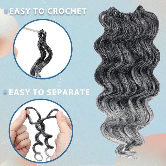 8 Packs Ocean Wave Crochet Hair Water Wave Crochet Braids for Women 14 Inch Short Curly Crochet Hair Beach Curl Deep Twist Crochet Braids Synthetic Braiding Hair Extensions (14 Inch, T1B/Gray#)