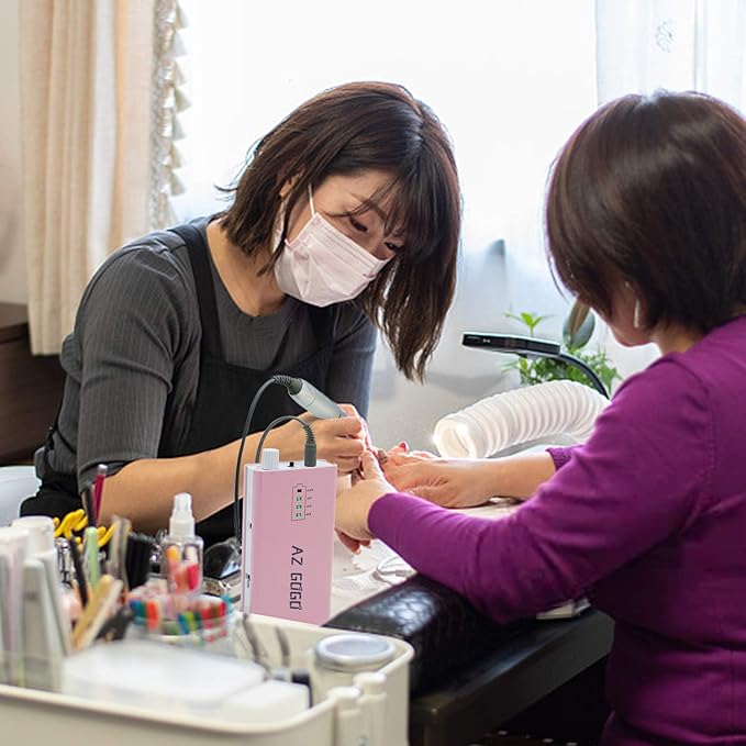 30000RPM Portable Nail Drill Machine, AZ GOGO Professional Rechargeable Electric Efile Nail Drill for Acrylic Nails, Manicure/Pedicure, Polishing, Cuticle - Salon or Home Use（Pink）