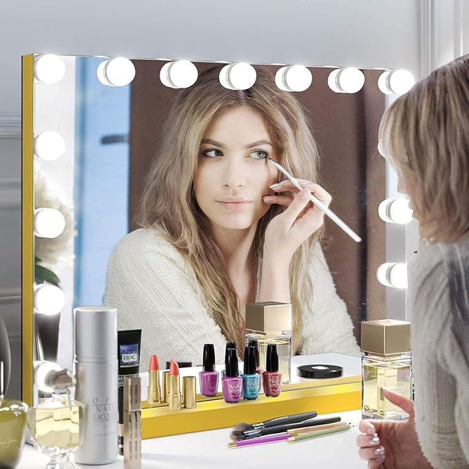 22.8"x 18.1" Vanity Mirror Makeup Mirror with Lights,10X Large Hollywood Lighted Vanity Mirror with 15 Dimmable LED Bulbs,3 Color Modes,Touch Control for Bedroom,Tabletop or Wall-Mounted