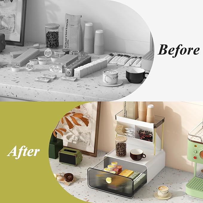 Makeup Organizer with Storage Drawer,Cosmetic Display with Lipsticks Brush Holder Perfume Tray,Organize Cosmetics and Beauty Supplies for Vanity,Dresser,Bathroom,Desktop Organizer,Smoky Gray