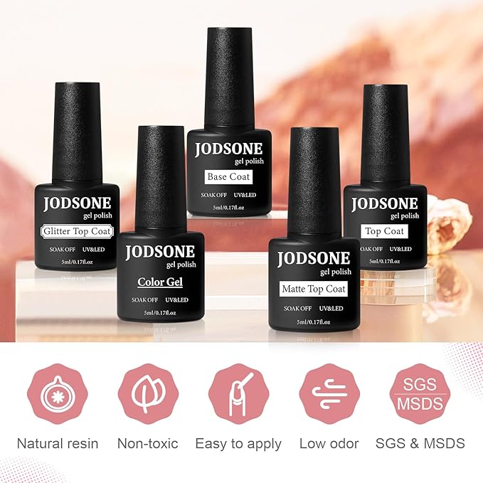 JODSONE 36 PCS Gel Nail Polish Starter Kit UV Light and Dark Series Gel Nail Set No Wipe Base Matte and Glossy Top Coat All Kinds of Manicure Tools