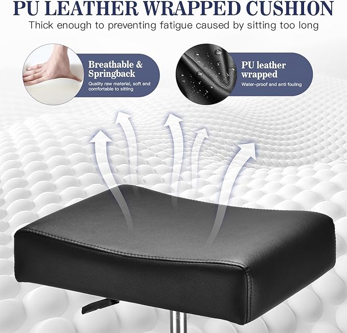 Black Square Salon Rolling Stool - 300lbs Weight Capacity，Adjustable Swivel Stool With Wheel，Pu Leahter Comfortable Cutting Stools For Salon Tattoo Stylist Massage Perfect for Work SPA (Premium black)