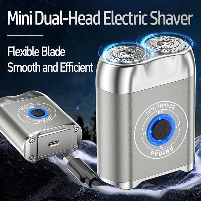 Mini Electric Shaver, 2025 New Upgrade Pocket Dual-Head Electric Shaver, Travel Portable Beard Trimmer for Men, Waterproof Mini Razor, USB C Rechargeable (Silver)