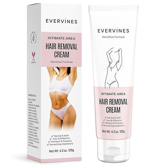 Hair Removal Cream for Women: Bikini Pubic & Intimate Areas Legs Arms Underarms - Fast Gentle Painless Depilatory with Scraper for Sensitive Skin at Home or Travel (4.2oz)