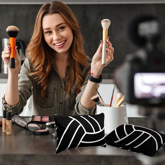 Eccliy 20 Pcs Volleyball Makeup Bags Bulk Sport Team Gifts Volleyball Cosmetic Bag Accessories for Women Toiletry Zipper Pouch Travel Canvas Gifts Stuff for Party Team Players Lover