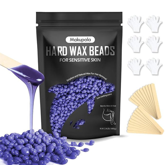 Hard Wax Beads for Sensitive Skin, 2.4lb Unscented Waxing Beads for Brazilian Waxing Women Men, Professional Wax Beans for Full Body, All Skin Type, Face, Bikini, Leg, No Strip Needed Purple