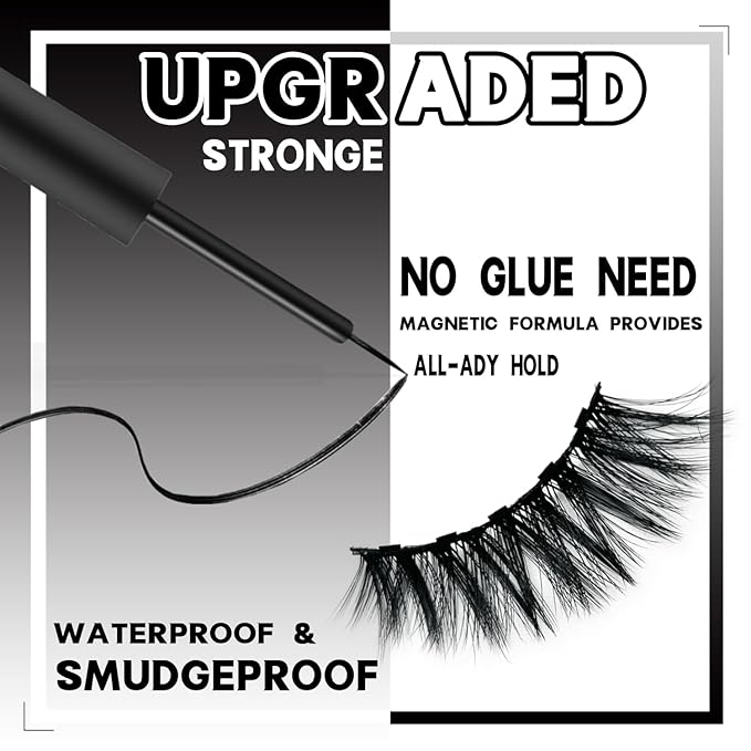 Magnetic Eyelashes,Magnetic Lashes Natural Looking with Eyeliner Kit, Reusable Fake Eye Lash, Cruelty-Free, Strongest Waterproof Liquid Liner