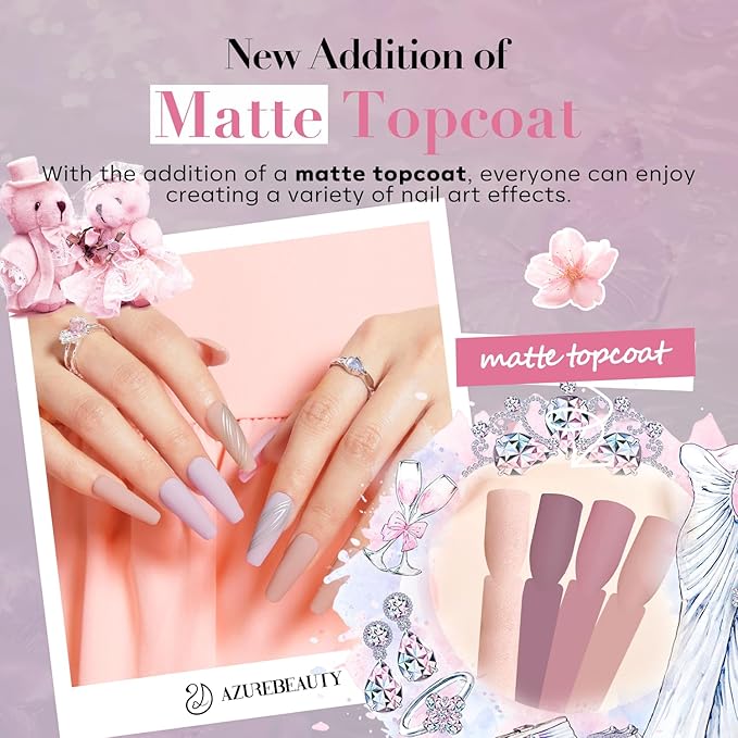 AZUREBEAUTY 30Pcs Dip Powder Nail Kit with Matte Top Coat, 8 Neutral Nude Lilac Colors, Starter Set