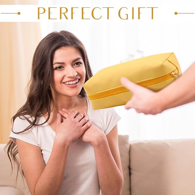 Sanwuta 9 Pcs Preppy Makeup Bag PU Leather Cosmetic Bag Makeup Pouch Plain Waterproof Toiletry Organizers for Traveling Preppy Travel Purse End of the Year Teacher Gifts Bulk(Macaron Colors)