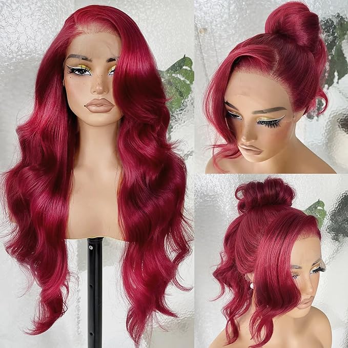 200% Density 30Inch 99j Burgundy Lace Front Wigs Human Hair 13x6 Body Wave Lace Front Wigs Human Hair Pre Plucked Glueless Red Wig Wine Red Lace Front Wigs Human Hair Wigs for Women