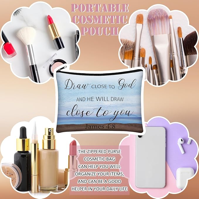 Pinkunn 16 Pcs Canvas Cosmetic Bag Bulk Inspirational Quotes Makeup Bags with Zipper Encouragement Travel Toiletry Pouch Appreciation Gift for Christmas Teacher Birthday Graduation(Bible Landscape)