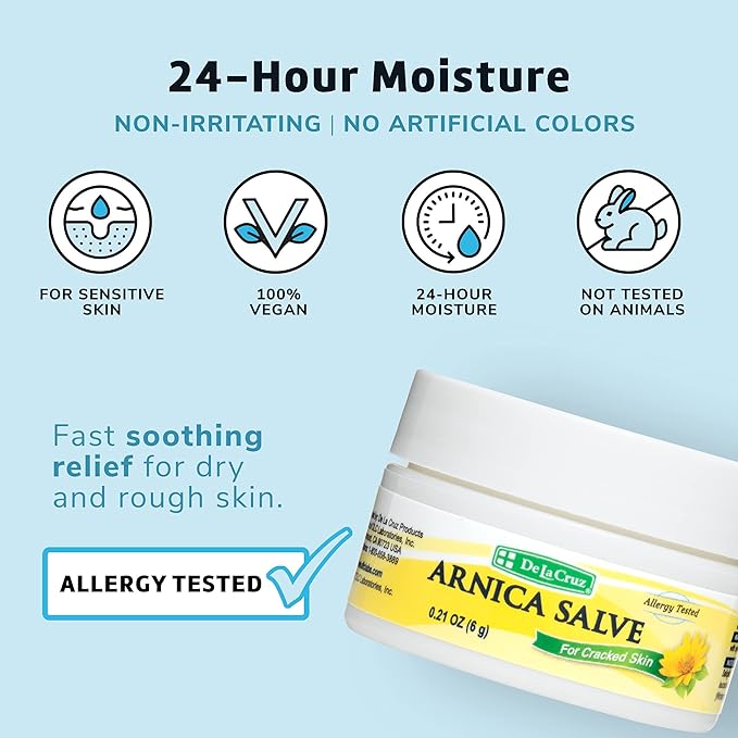 De La Cruz Arnica Salve, Foot Cream for Dry and Cracked Feet and Moisturizing Hand Salve for Dry Hands, 24 Hour Moisture for Dry and Rough Skin (Trial Size)