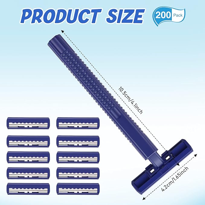 Chumia Twin Blade Razors for Men Stainless Steel Disposable Razors Men Bulk Plastic Shavers Multipurpose Portable Manual Disposable Shavers for Bathing Hotel Travel(200 Pieces)