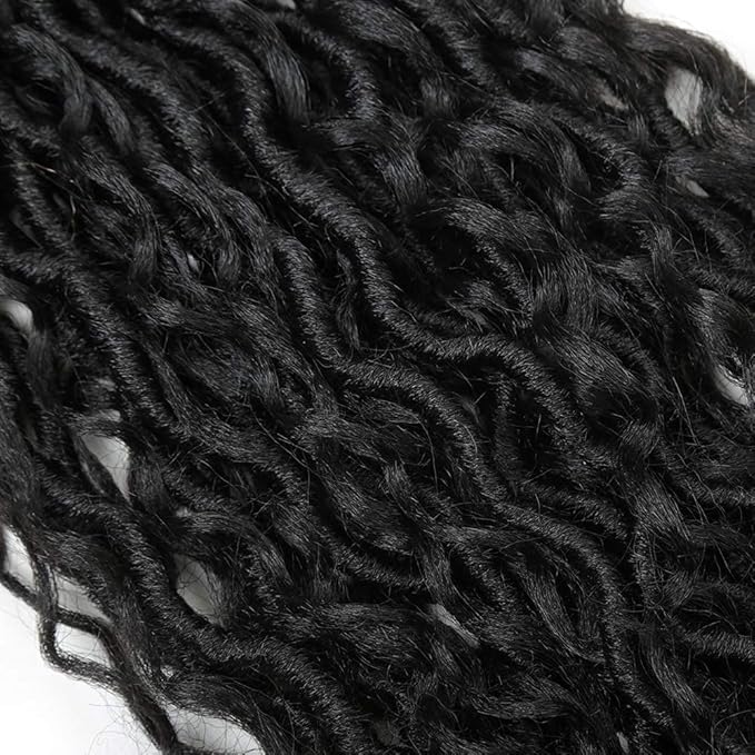 Aipin Goddess Locs Crochet Hair River Locs Wavy Crochet With Curly Hair In Middle And Ends Braids Hair Extensions(8 Packs,18 inch, 1B)